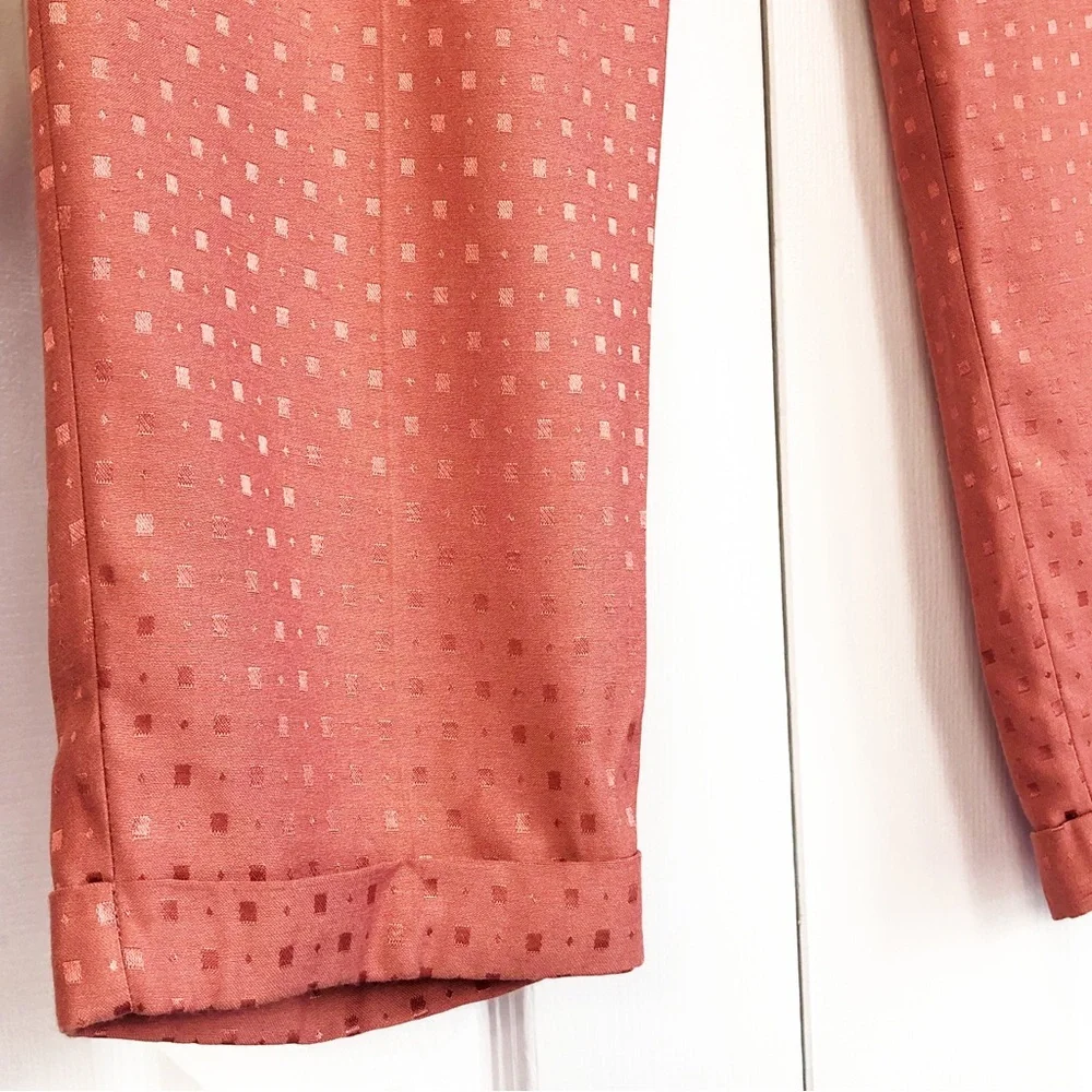 NWT Chico's Agra Red Geo Print Jacquard Pleated Cuff Ankle Pants 8